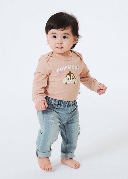 BABY迪士尼Q彈棉質長袖包屁衣-櫻花奇奇