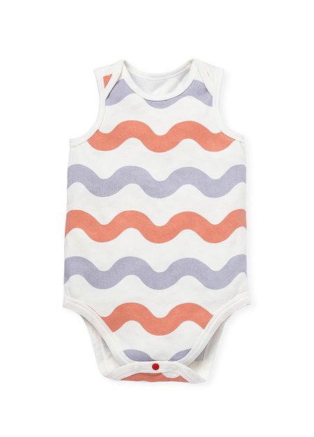 BABY Q彈棉質無袖包屁衣(2入)-點點/水波紋