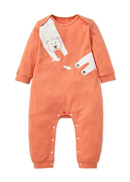 BABY蓄熱保溫長袖連身衣-北極熊-橘色1
