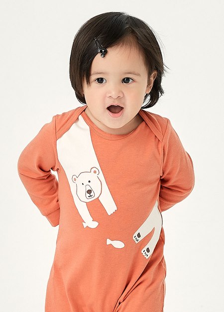 BABY蓄熱保溫長袖連身衣-北極熊-橘色3