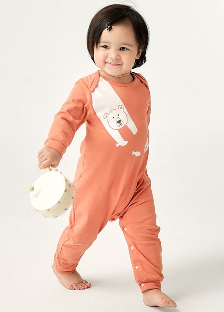 BABY蓄熱保溫長袖連身衣-北極熊-橘色2