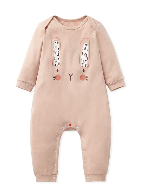BABY蓄熱保溫長袖連身衣-兔寶寶-粉橘1
