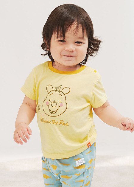 BABY迪士尼純棉短袖T恤-蜜蜂維尼-淺黃2