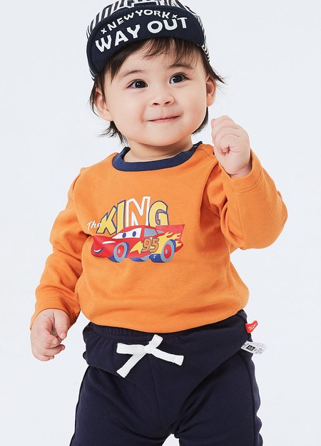 BABY迪士尼純棉長袖T恤-閃電麥坤-橘色2
