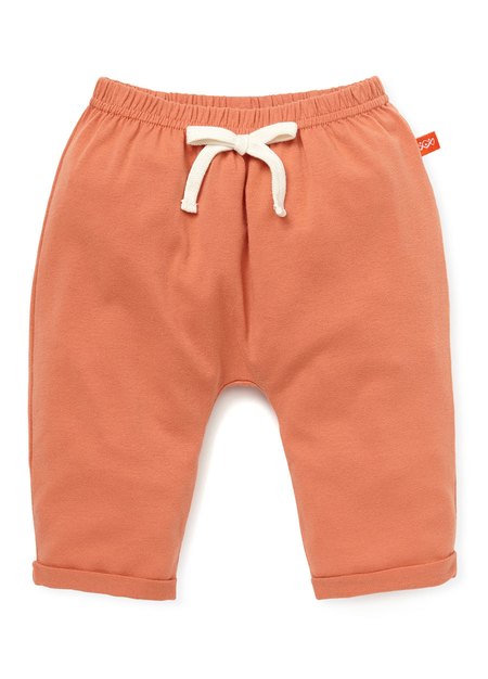 嬰幼兒Q彈棉質反摺長褲-素色/星星-橘色1