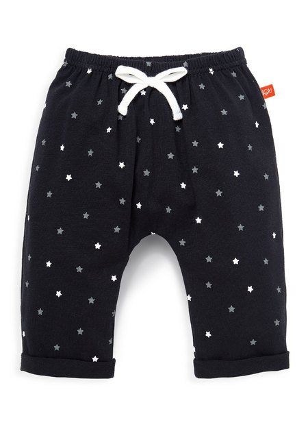嬰幼兒Q彈棉質反摺長褲-素色/星星-黑色1