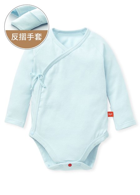 新生兒蓄熱保溫長袖包屁衣-淺藍1