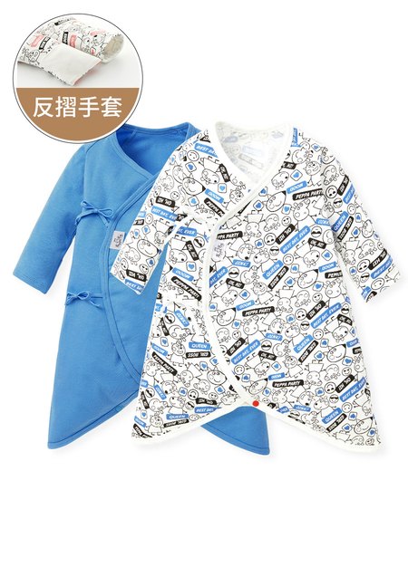 新生兒Q彈棉質蝴蝶衣(2入)-標籤佩佩豬-藍色1