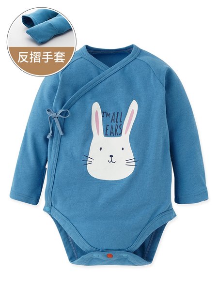 新生兒Q彈棉質長袖包屁衣-兔寶寶-天藍1