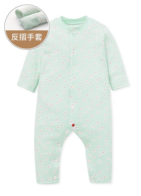 新生兒長袖連身衣-薏仁-淺綠1
