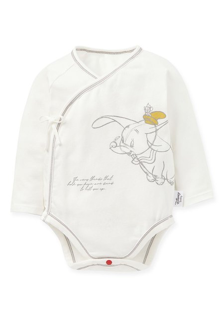 新生兒Q彈棉質長袖包屁衣(2入)-小飛象-米色2