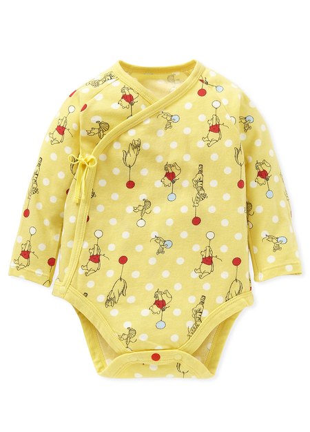 新生兒Q彈棉質長袖包屁衣(2入)-氣球維尼-黃色3