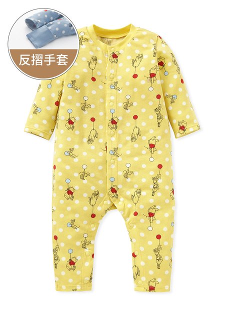 新生兒長袖連身衣-氣球維尼-黃色1