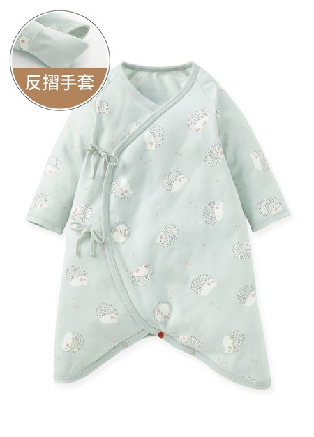新生兒棉質蝴蝶衣(厚款)-刺蝟寶寶-灰藍1