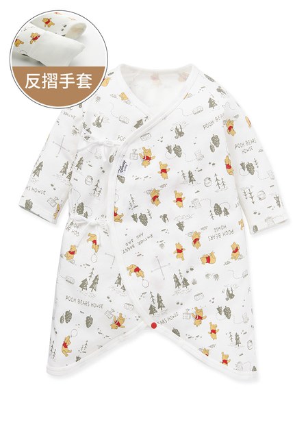 新生兒棉質蝴蝶衣(厚款)-森林維尼-米色1