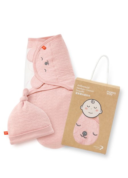 睡睡熊蠶寶寶抗菌包巾禮盒組-粉色1