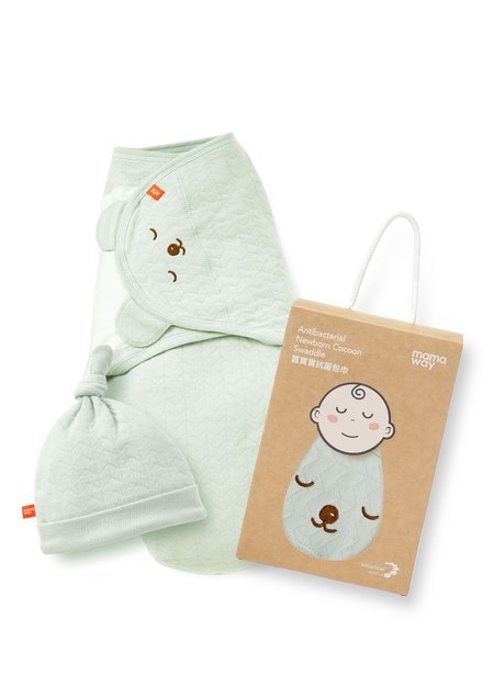 睡睡熊蠶寶寶抗菌包巾禮盒組-淺綠1