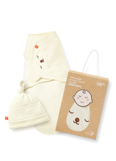 睡睡熊蠶寶寶抗菌包巾禮盒組-米色1