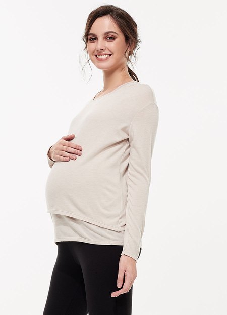 薄暖斜下擺真兩件孕哺上衣(哺乳背心+上衣)
