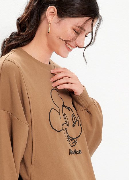 迪士尼米奇寬版泡泡袖孕哺上衣-駝色4