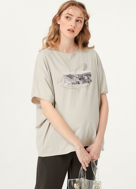 棉質鯨魚相片寬鬆孕哺罩衫-米色3