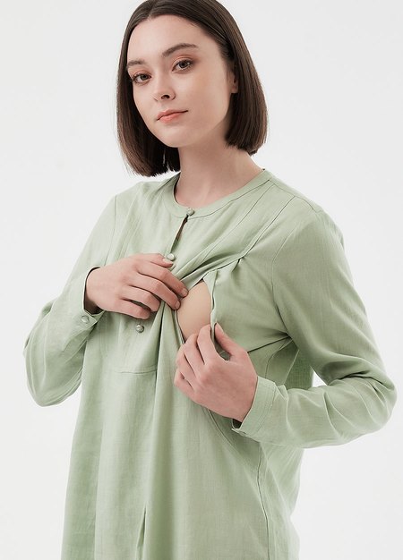 純棉素色襯衫孕哺洋裝(兩穿)-果綠2