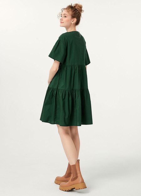 純棉寬鬆蛋糕裙孕哺洋裝-綠色4