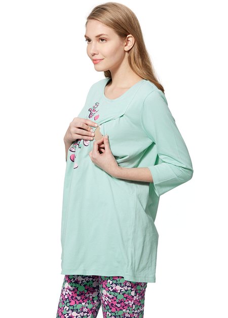 迪士尼米妮孕哺居家服組-淺藍綠2