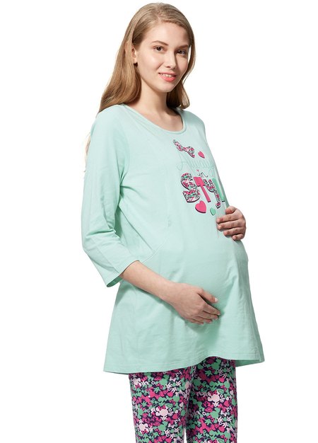 迪士尼米妮孕哺居家服組-淺藍綠3