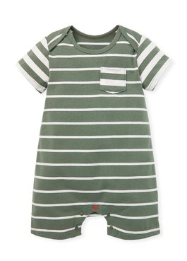 BABY 棉質條紋拼接連身包屁衣 - 橄綠