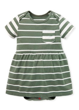 BABY 棉質條紋拼接包屁洋裝 - 橄綠