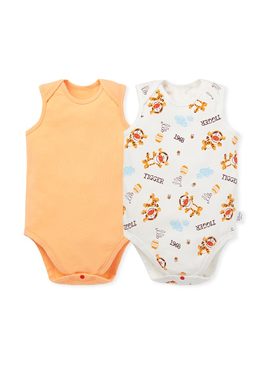 BABY Q彈棉質無袖包屁衣(2入)-跳跳虎 - 橘色