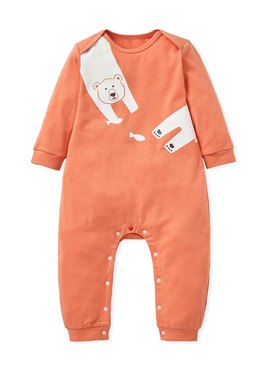 BABY蓄熱保溫長袖連身衣-北極熊 - 橘色
