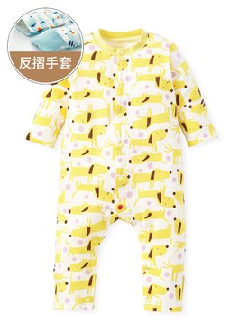 新生兒長袖連身衣-狗狗 - 黃色