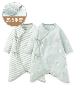 新生兒Q彈棉質蝴蝶衣(2入)-刺蝟寶寶 - 灰藍