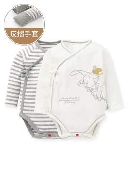 新生兒Q彈棉質長袖包屁衣(2入)-小飛象 - 米色