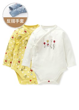 新生兒Q彈棉質長袖包屁衣(2入)-氣球維尼 - 黃色