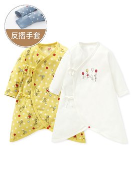 新生兒Q彈棉質蝴蝶衣(2入)-氣球維尼 - 黃色