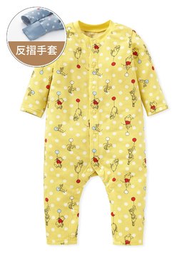 新生兒長袖連身衣-氣球維尼 - 黃色