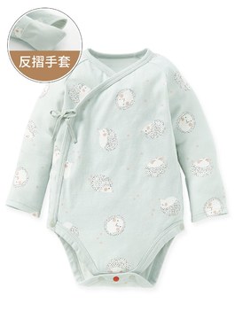 新生兒棉質長袖包屁衣(厚款)-刺蝟寶寶 - 灰藍