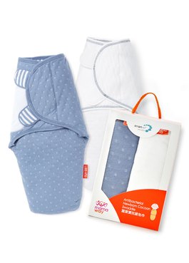 蠶寶寶抗菌包巾禮盒組 2入 - 灰藍/白