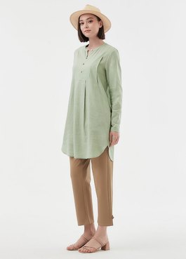 純棉素色襯衫孕哺洋裝(兩穿) - 果綠
