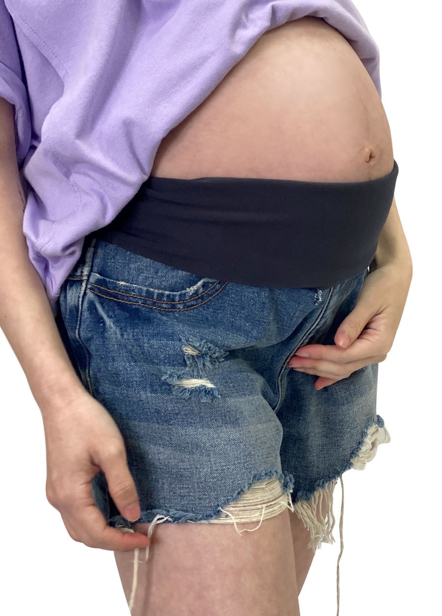 抓破刷色抽鬚牛仔孕婦短褲